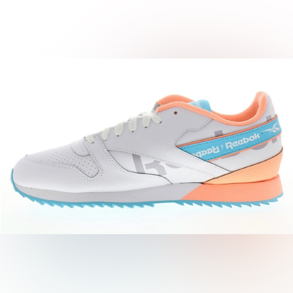 Reebok Women’s Classic White Leather Ripple Sneakers w/Peach & Aqua NNW    Sz 9